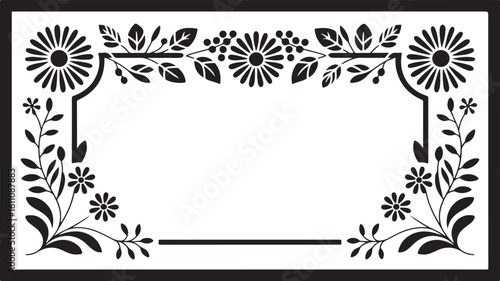 Decorative Floral Border Frame in Black and White