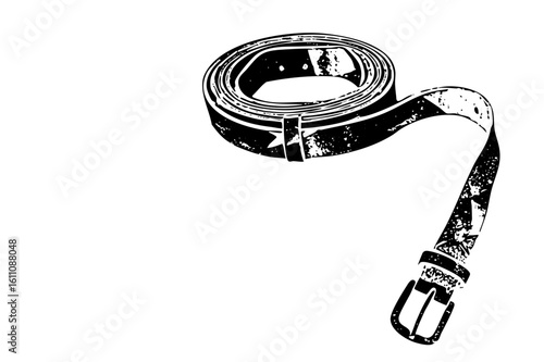 Vector Detailed vector of a coiled leather belt with a square buckle.