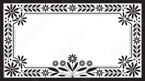 Decorative Floral Border Frame in Black and White