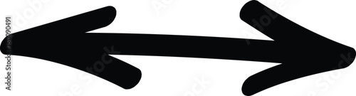 Two-way horizontal arrow with opposing tips. Represents balance, choice, or connectivity.  Black two-way horizontal arrow with opposing arrowheads. Symmetrical design signifies direction, balance