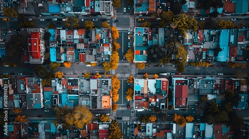 Colorful City Rooftops Autumn Aerial View