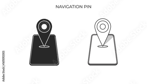 Simple black and white icons showing a classic map pin placed on a map graphic. Ideal for indicating location, navigation, or points of interest.
