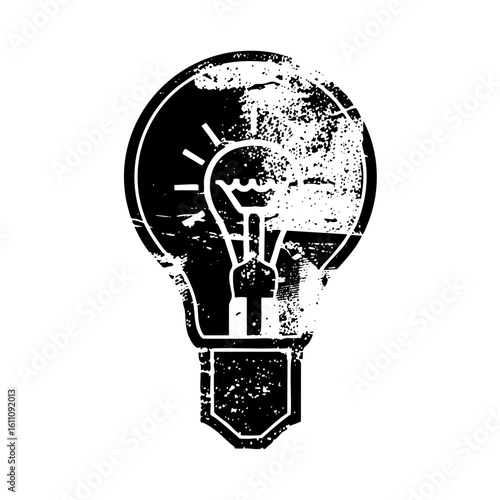 Vector Distressed monochrome lightbulb conveys innovative ideas.