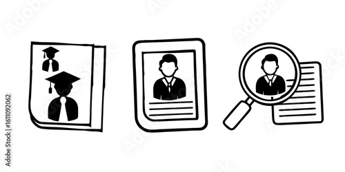 Minimalist Career Management Graphics: Simple Black and White Doodles for Resume Building, Interviewing, and Team Selection