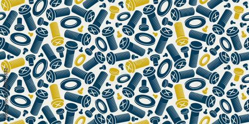 Bolts and nuts seamless background, repair and maintenance workshop tiling wallpaper, mechanic technics service endless pattern, elements easy to use separately.