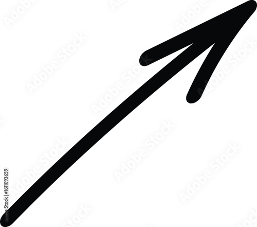 Black arrow on a white background, pointing diagonally upward to the right. The arrow has a sleek, smooth line with a sharp arrowhead, symbolizing movement or direction.