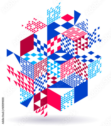 Abstract vector wallpaper with 3D isometric cubes blocks, geometric construction with blocks shapes and forms, cubic polygonal low poly theme.