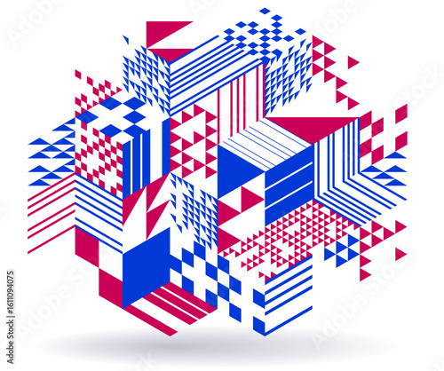 Abstract vector wallpaper with 3D isometric cubes blocks, geometric construction with blocks shapes and forms, cubic polygonal low poly theme.
