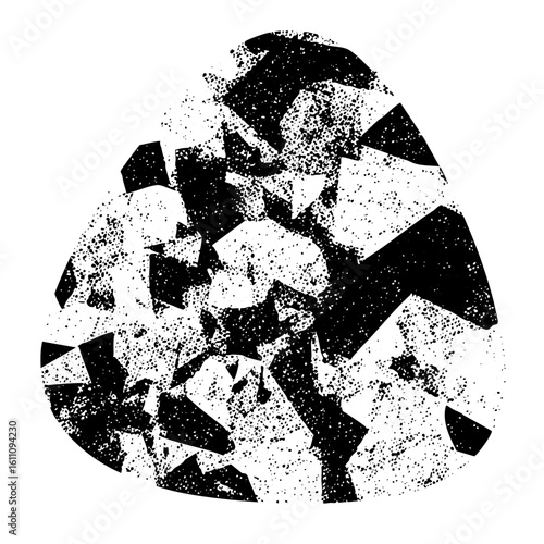 Vector Abstract shattered form with fragmented black shapes.