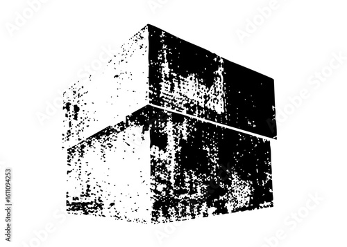 Vector Abstract geometric cube with distressed texture.