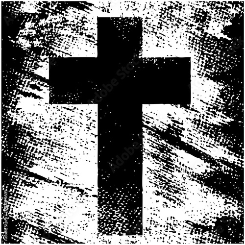 Vector Bold black cross with distressed texture.