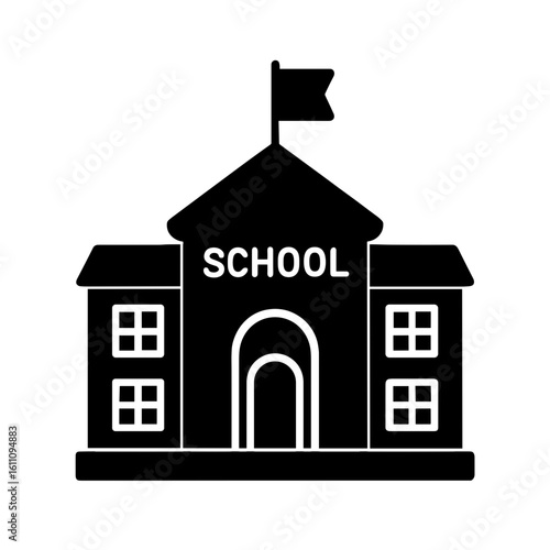 School building icon symbolizing education and institutions – filled