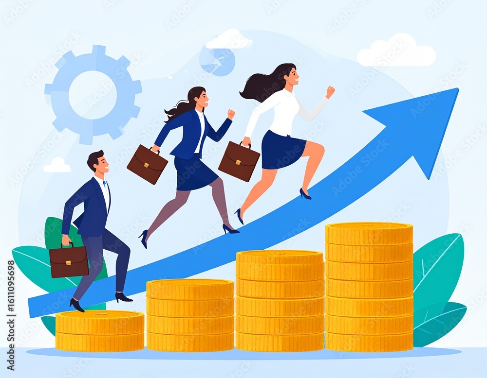 Obraz premium Teamwork and Financial Growth: Climbing the Ladder of Success 
