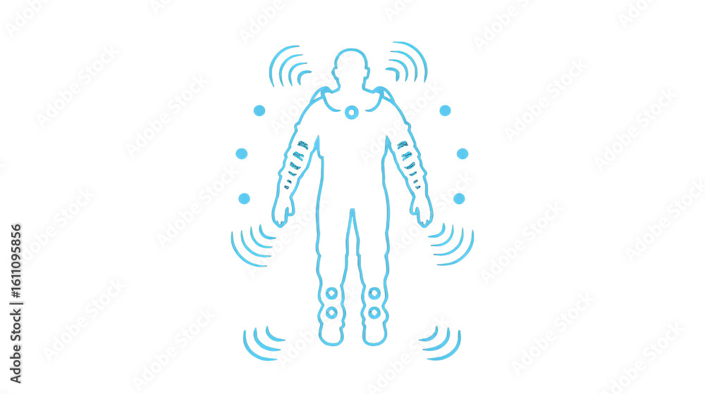 Obraz premium Test subject icon with tracking sensors, silhouette concept