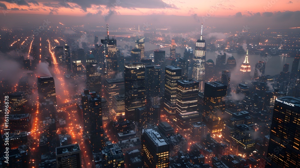 Naklejka premium New York City Skyline Dusk Fog