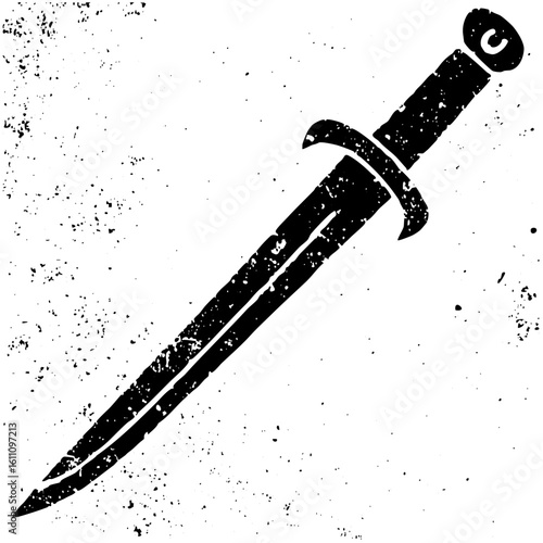 Vector Stylized dagger with a textured distressed effect.