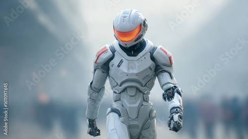 Wallpaper Mural Robotic male model walking through glow urban cityscape futuristic Torontodigital.ca