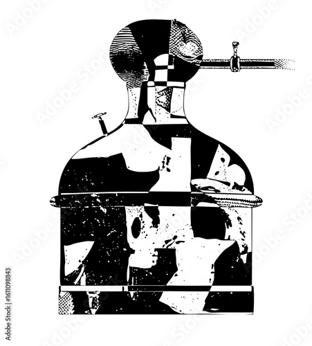 Vector Vintage distillation apparatus with spherical flask.
