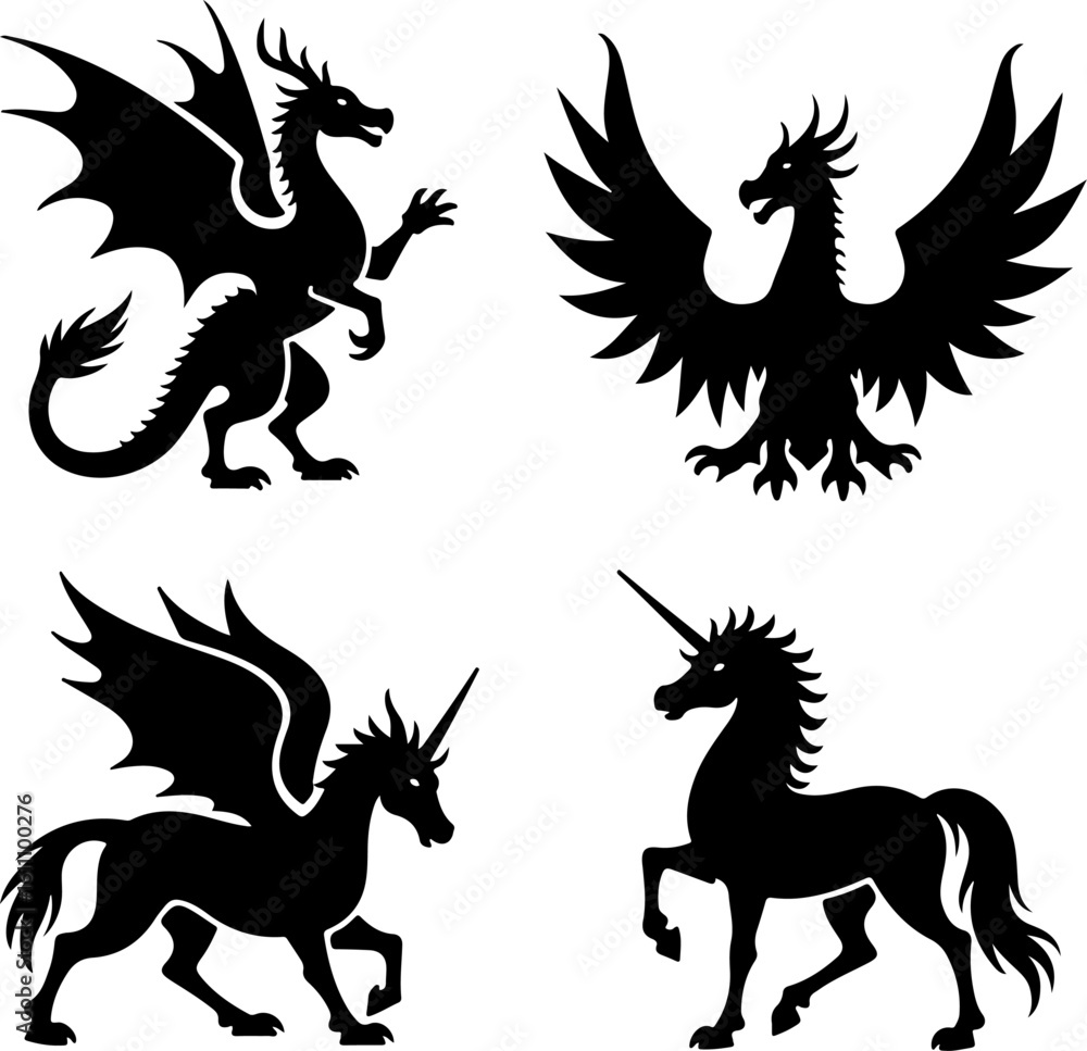 Fototapeta premium dragon, phoenix, tattoo, design vector bundle