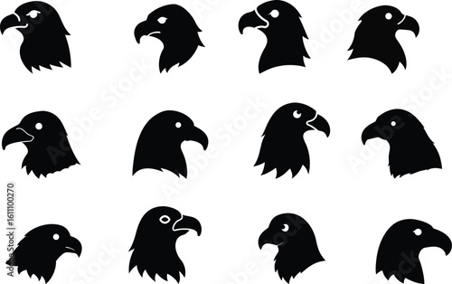set of Eagle head silhouettes 