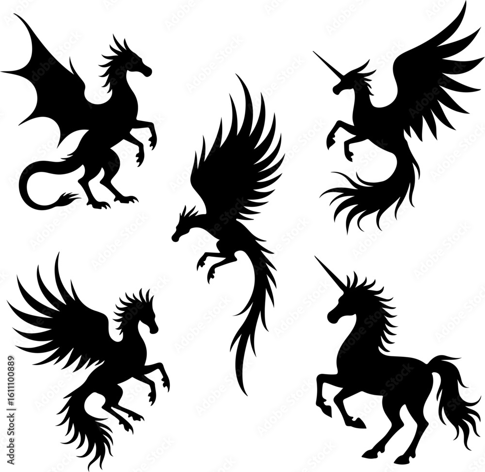 Fototapeta premium dragon, phoenix, tattoo, design vector bundle