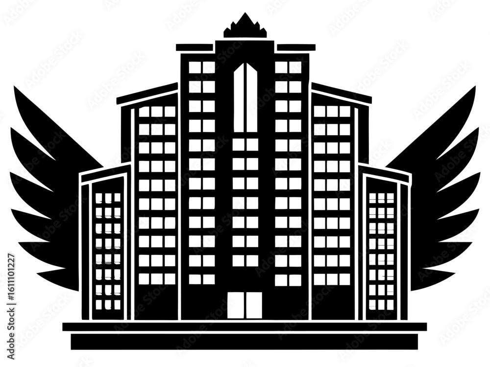 Fototapeta premium Building Silhouette Vector - Black Office Structure Icon