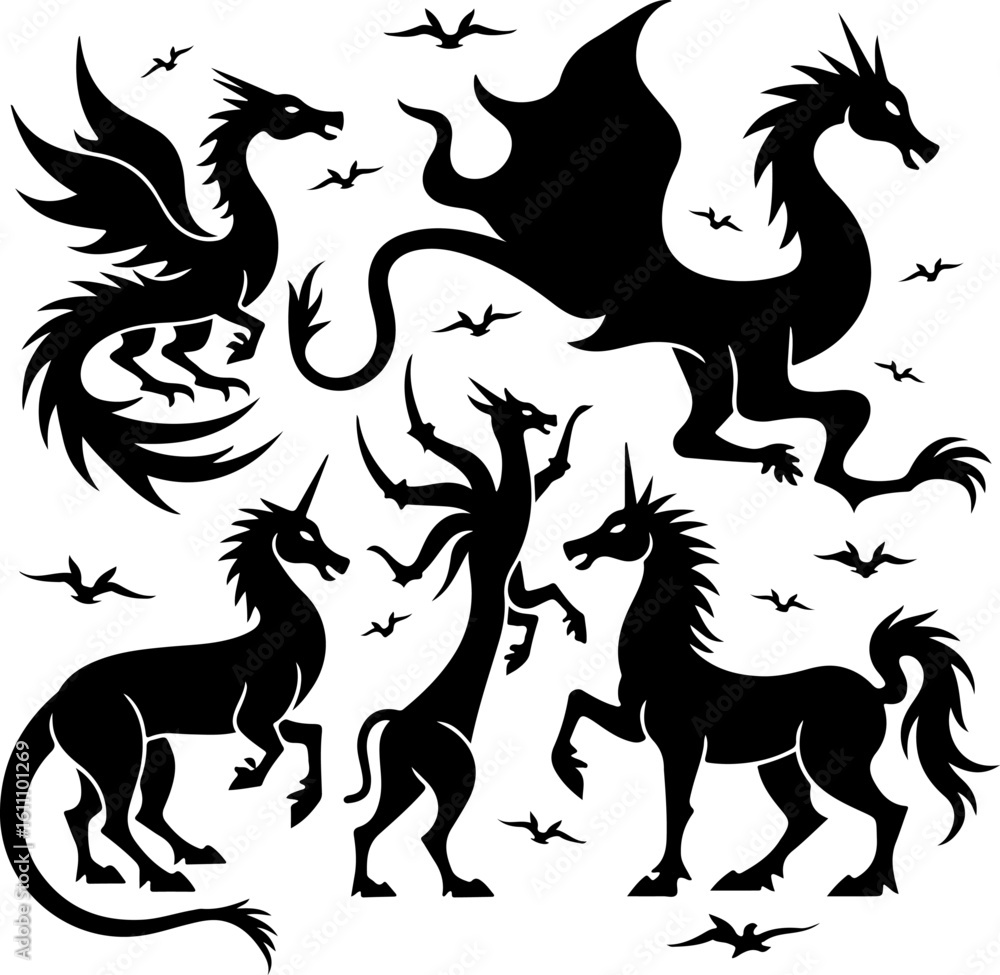 Fototapeta premium dragon, phoenix, tattoo, design vector bundle