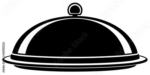 Food Cloche Icon Vector - Black Serving Dish Cover Symbol