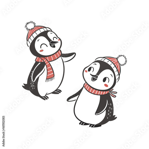 Vector set of cute Christmas labels with penguins. Perfect for decorating Christmas cards, invitations and posters
