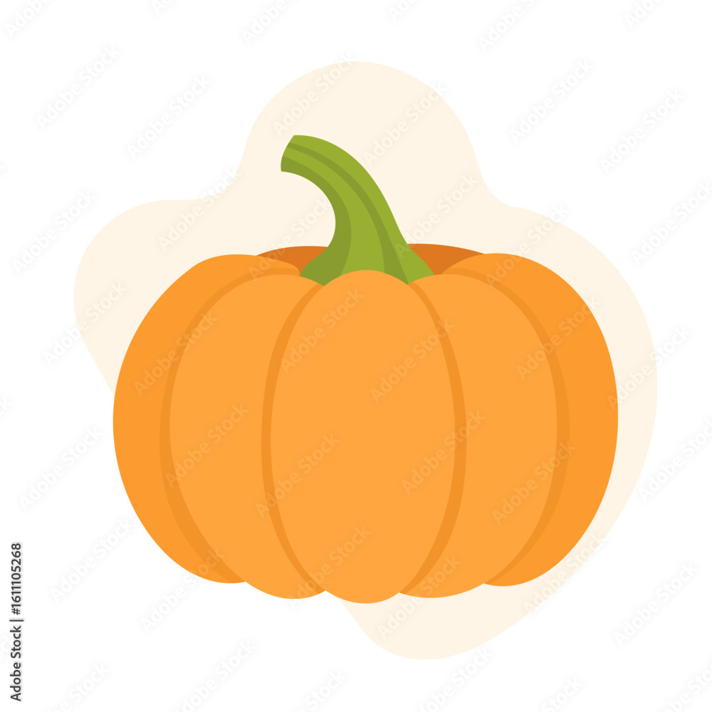 Obraz premium Vibrant pumpkin showcases its ridged texture and green stem, perfect for Halloween, Thanksgiving, or seasonal decor, highlighting the beauty of fall harvests