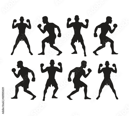 Boxer Silhouette Clipart – Martial Arts Training Vector Illustration

