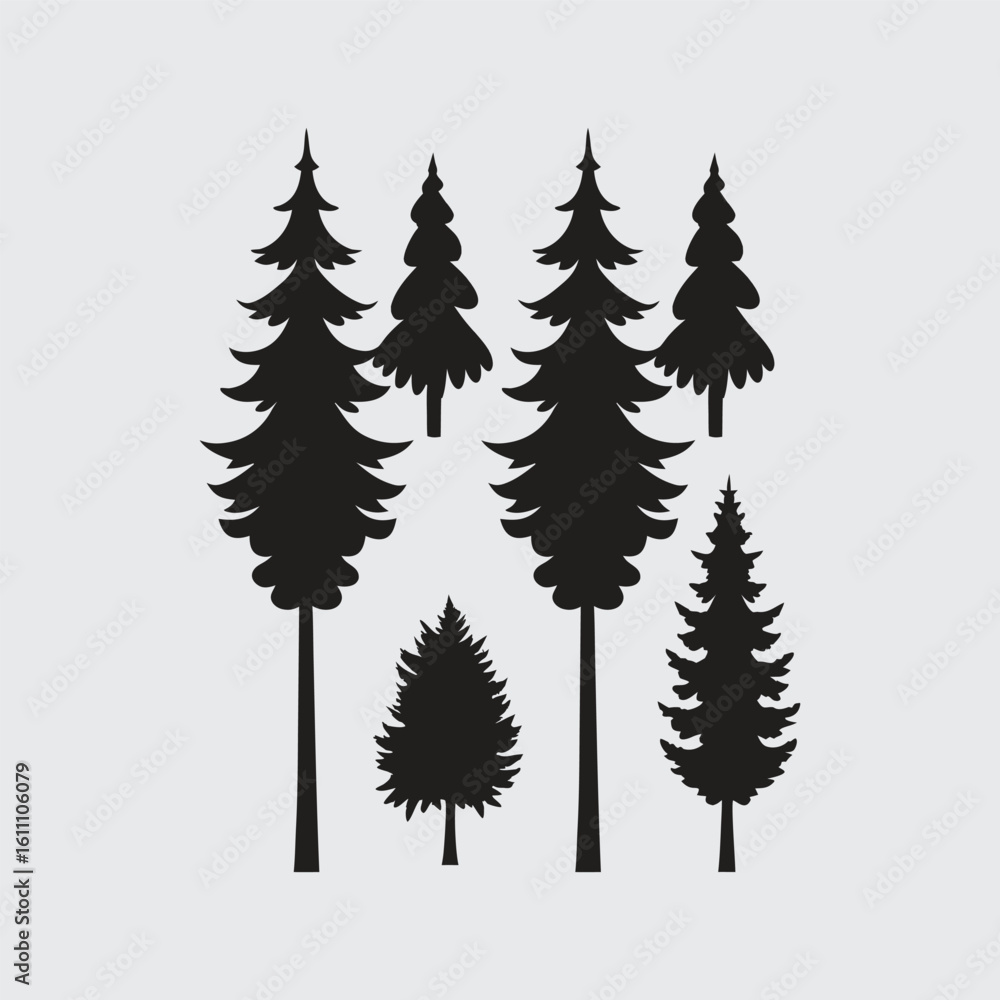 Obraz premium Vector Pine Tree Shapes - Forest Silhouettes for Outdoor Design