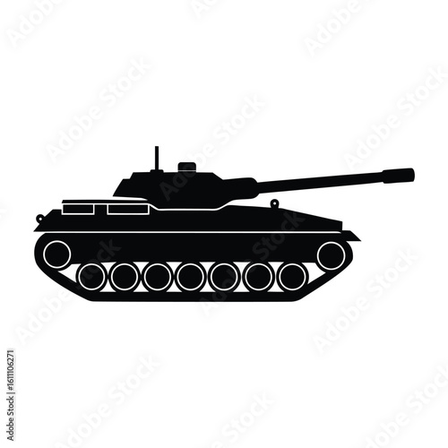 Tank Silhouette Black Vector Armored Military Vehicle Combat War Defense Weapon Icon