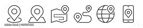 Map pin thin line icon set. Navigation, map, GPS minimal editable stroke icons
