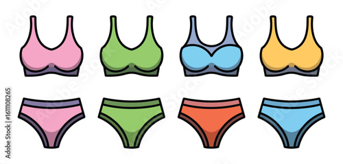 Colorful collection of sports bras and panties