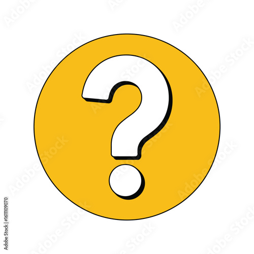 Bright yellow circle with a white question mark