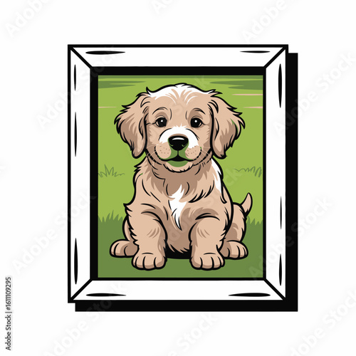Adorable golden retriever puppy portrait in a white frame
