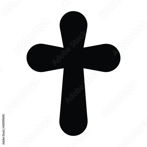 Rounded Cross Silhouette, Vector, Illustration, Outline, Line Art, Icon, Logo, White Background.