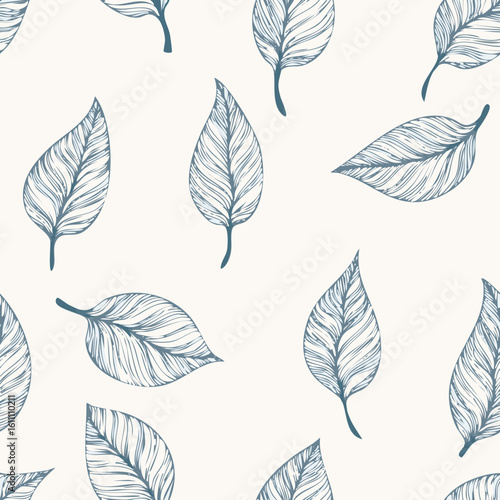 Hand-drawn Seamless Leaf Pattern in Monochrome Style