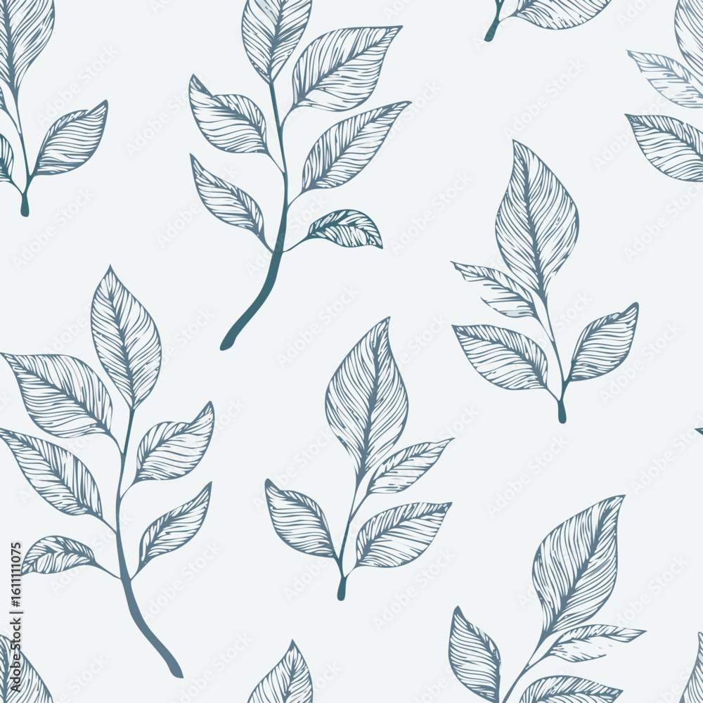 Fototapeta premium Hand-drawn Seamless Leaf Pattern in Monochrome Style