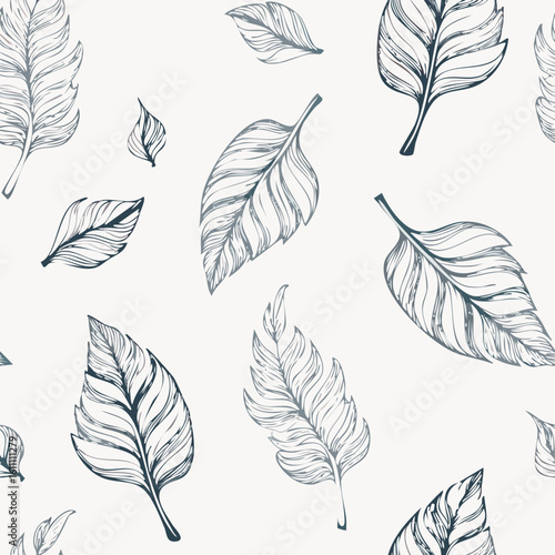 Hand-drawn Seamless Leaf Pattern in Monochrome Style
