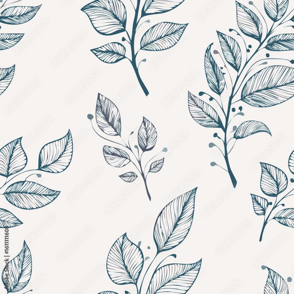 Fototapeta premium Hand-drawn Seamless Leaf Pattern in Monochrome Style