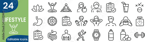 Lifestyle icons representing health wellness and fitness related activities 