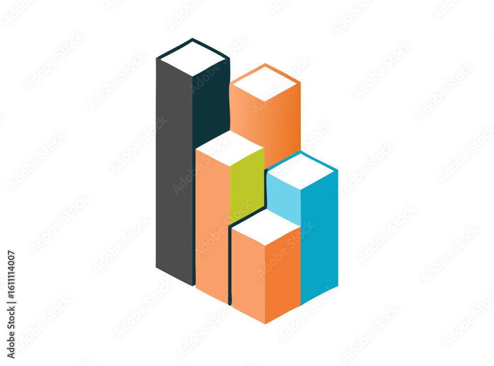 Obraz premium Bar Chart Infographics Elements 3D Vector Flat Design, Sign, Icon Full Color.