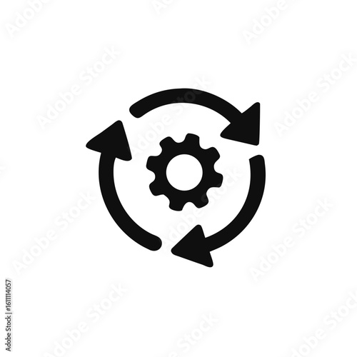 Workflow process icon, Gear cog wheel with arrows, Sync process, gear rotate isolated on white background, Vector Illustration
