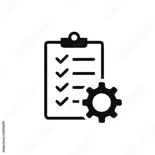 Clipboard with gear icon, Technical support check list isolated on white background, Management business concept, vector illustration