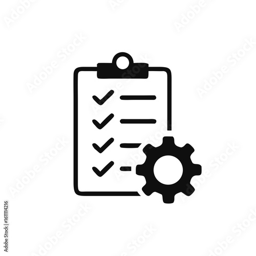 Clipboard with gear icon, Technical support check list isolated on white background, Management business concept, vector illustration