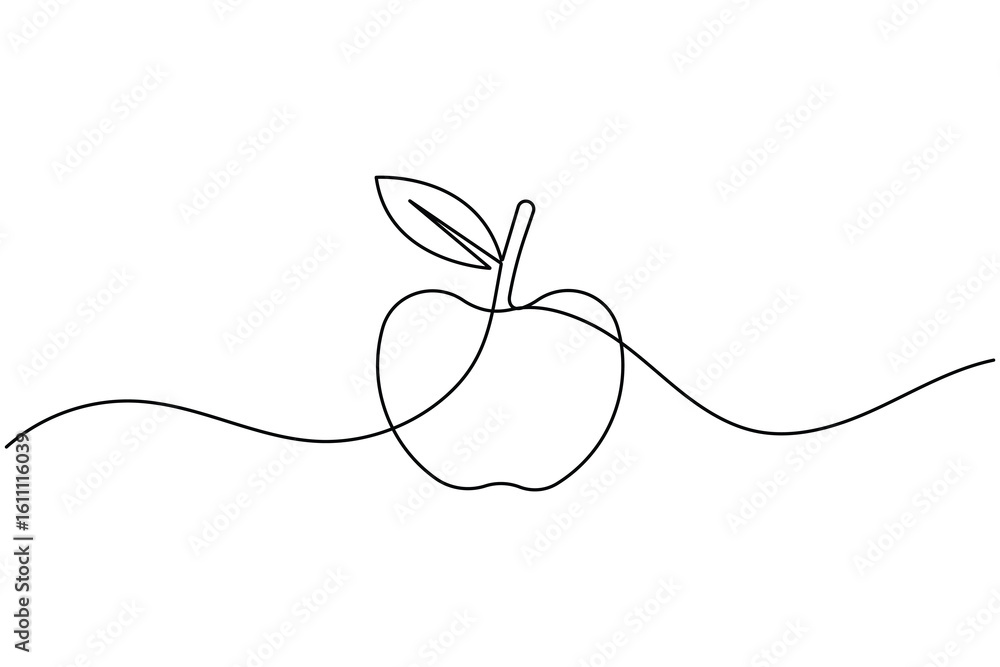 Obraz premium Apple fruit continuous one line drawing minimalist style healthy and organic outline vector illustration