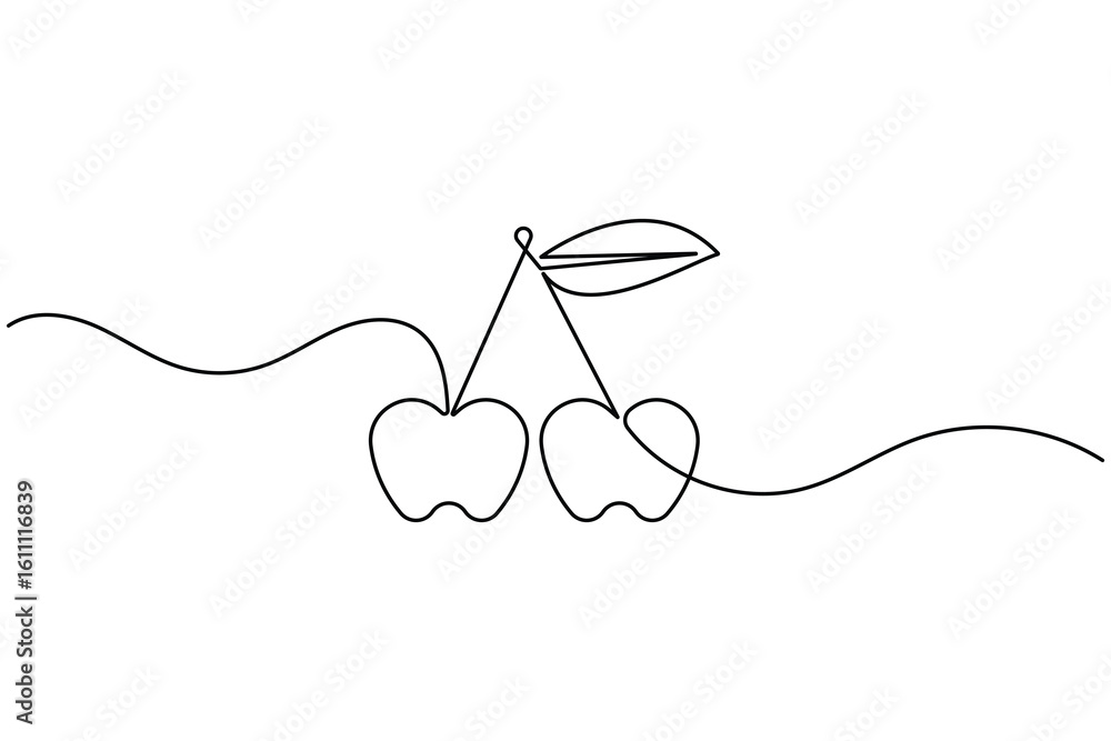 Fototapeta premium Apple fruit continuous one line drawing minimalist style healthy and organic outline vector illustration