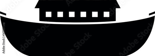 A silhouetted illustration of noah's ark with a visible roof and windows on a white background